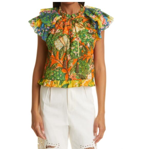 FARM Rio Caipirinha Ruffled Flutter Sleeve‎ Blouse Multicolor Size XS - Picture 1 of 12